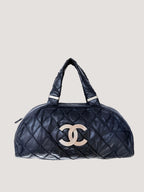 Vintage Chanel Navy Blue CC Silver Bowler Bag