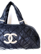Vintage Chanel Navy Blue CC Silver Bowler Bag