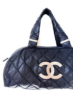 Vintage Chanel Navy Blue CC Silver Bowler Bag