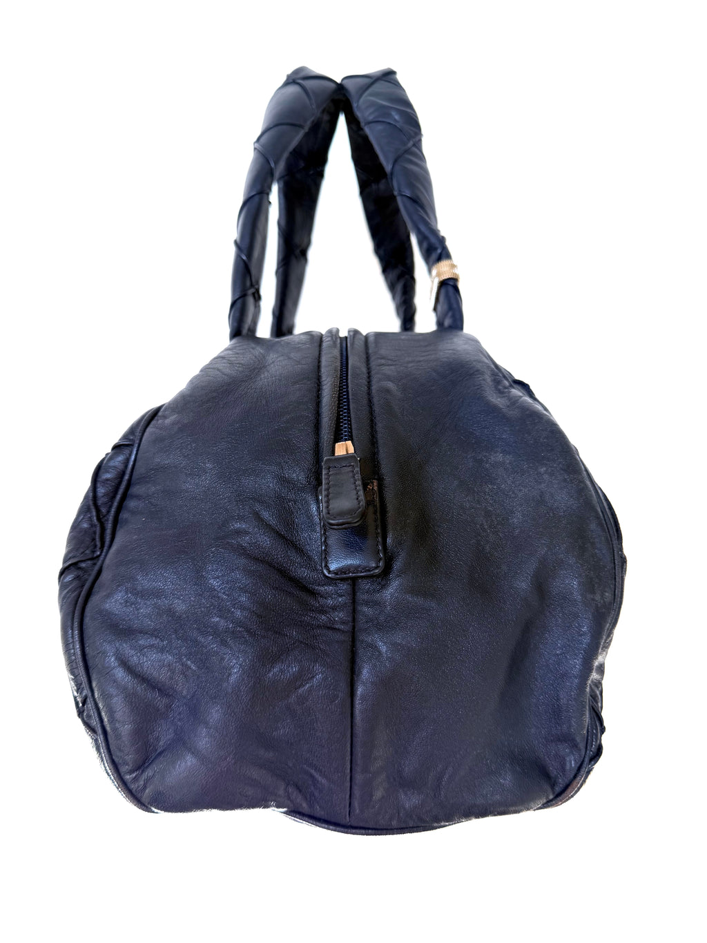 Vintage Chanel Navy Blue CC Silver Bowler Bag