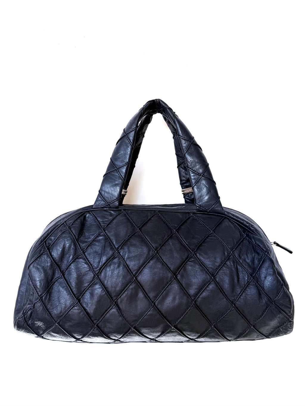 Vintage Chanel Navy Blue CC Silver Bowler Bag