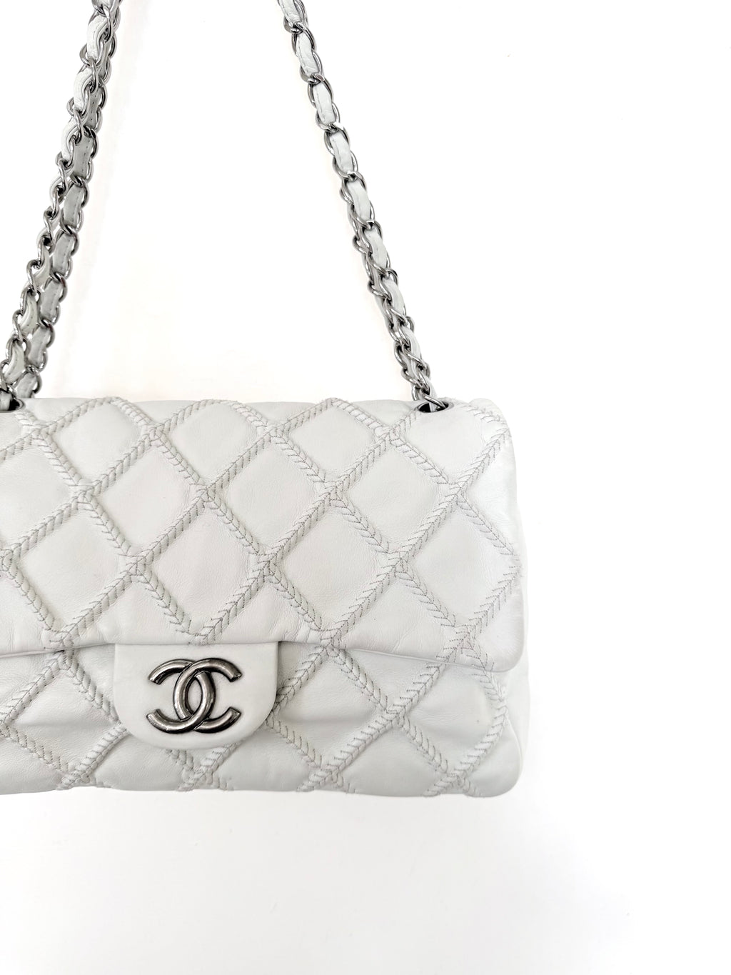 Chanel White Quilted Wild Stitch Single Flap Bag