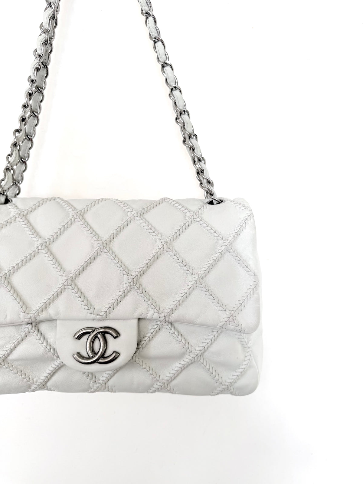 Chanel White Quilted Wild Stitch Single Flap Bag