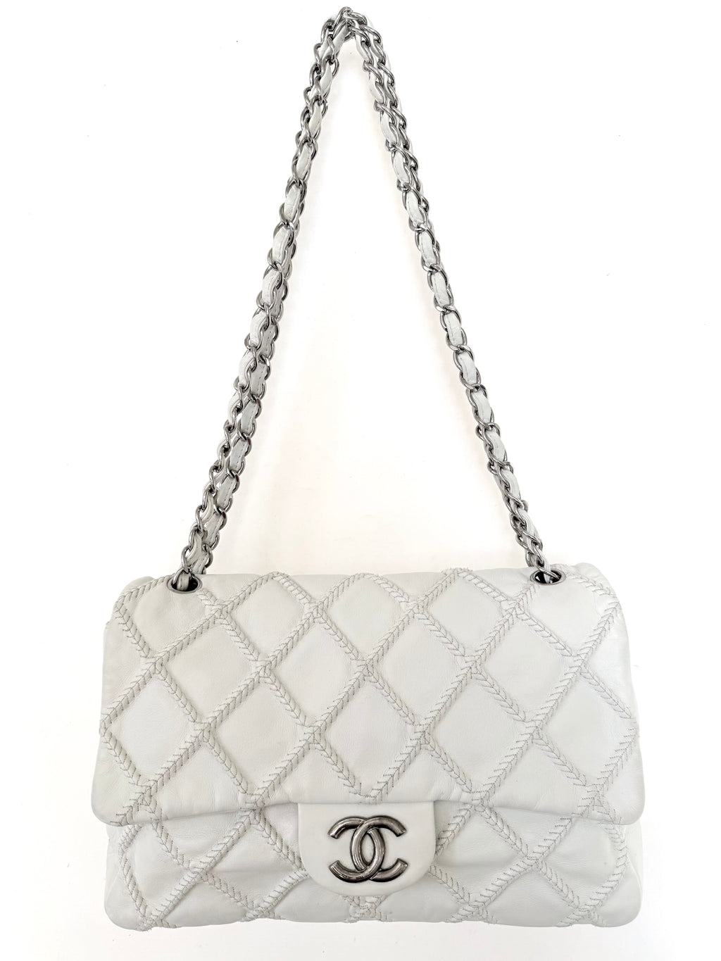 Chanel White Quilted Wild Stitch Single Flap Bag