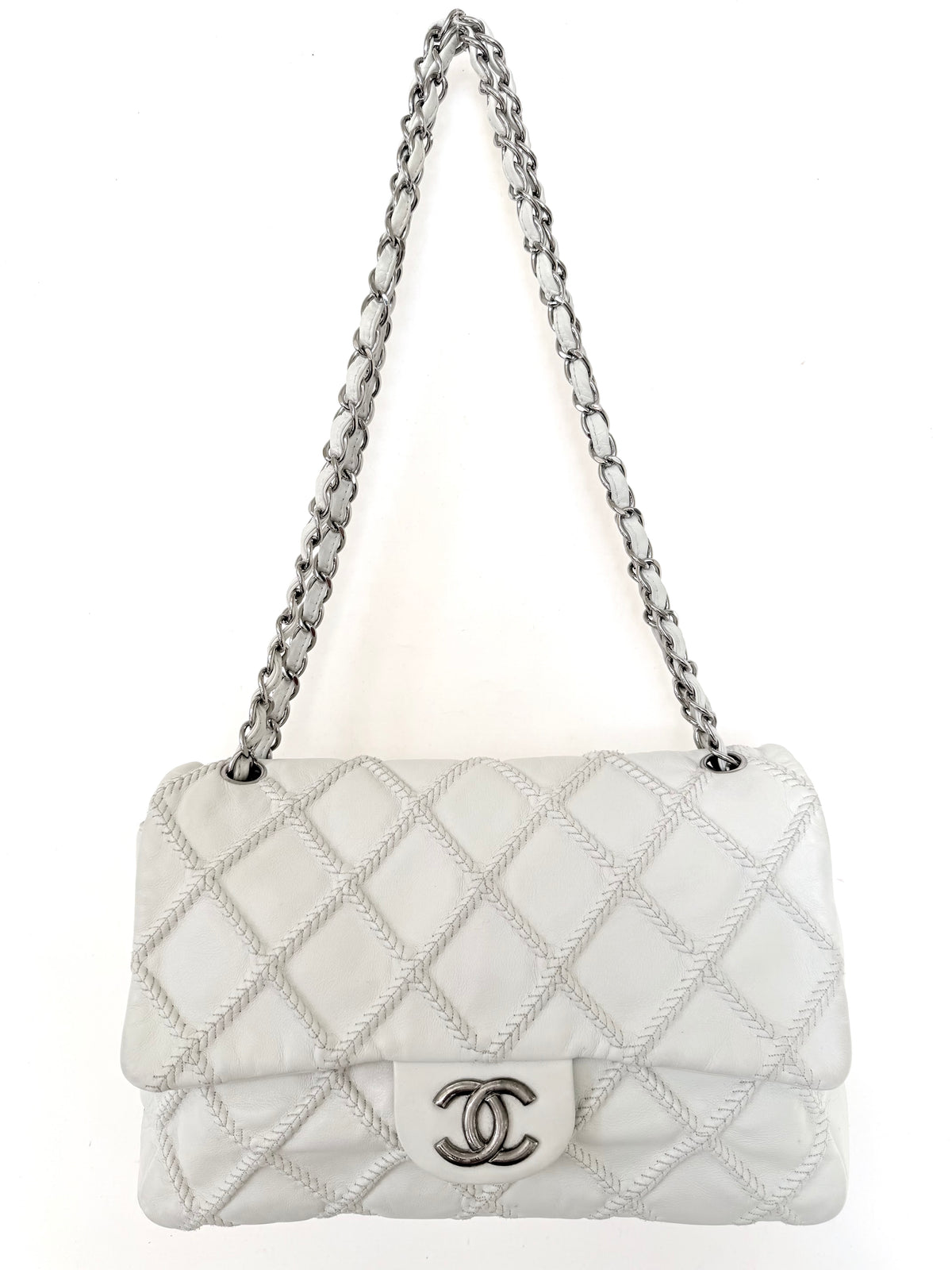 Chanel White Quilted Wild Stitch Single Flap Bag