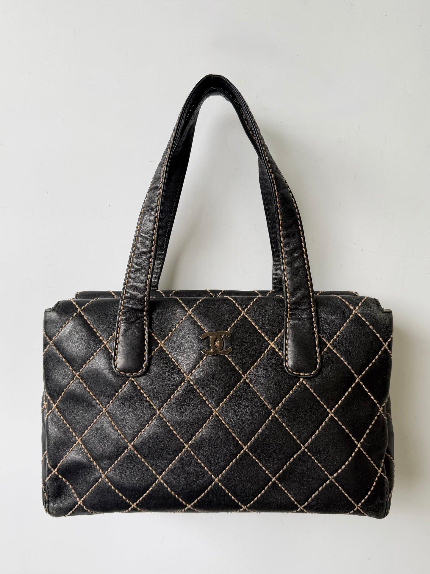 Vintage Chanel CC Black Quilted Wild Stitch Handbag