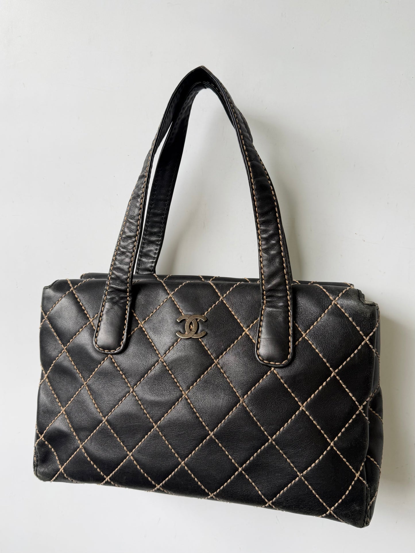 Vintage Chanel CC Black Quilted Wild Stitch Handbag