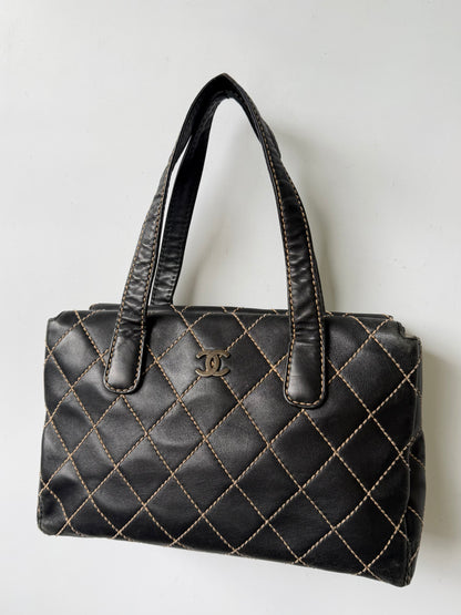 Vintage Chanel CC Black Quilted Wild Stitch Handbag