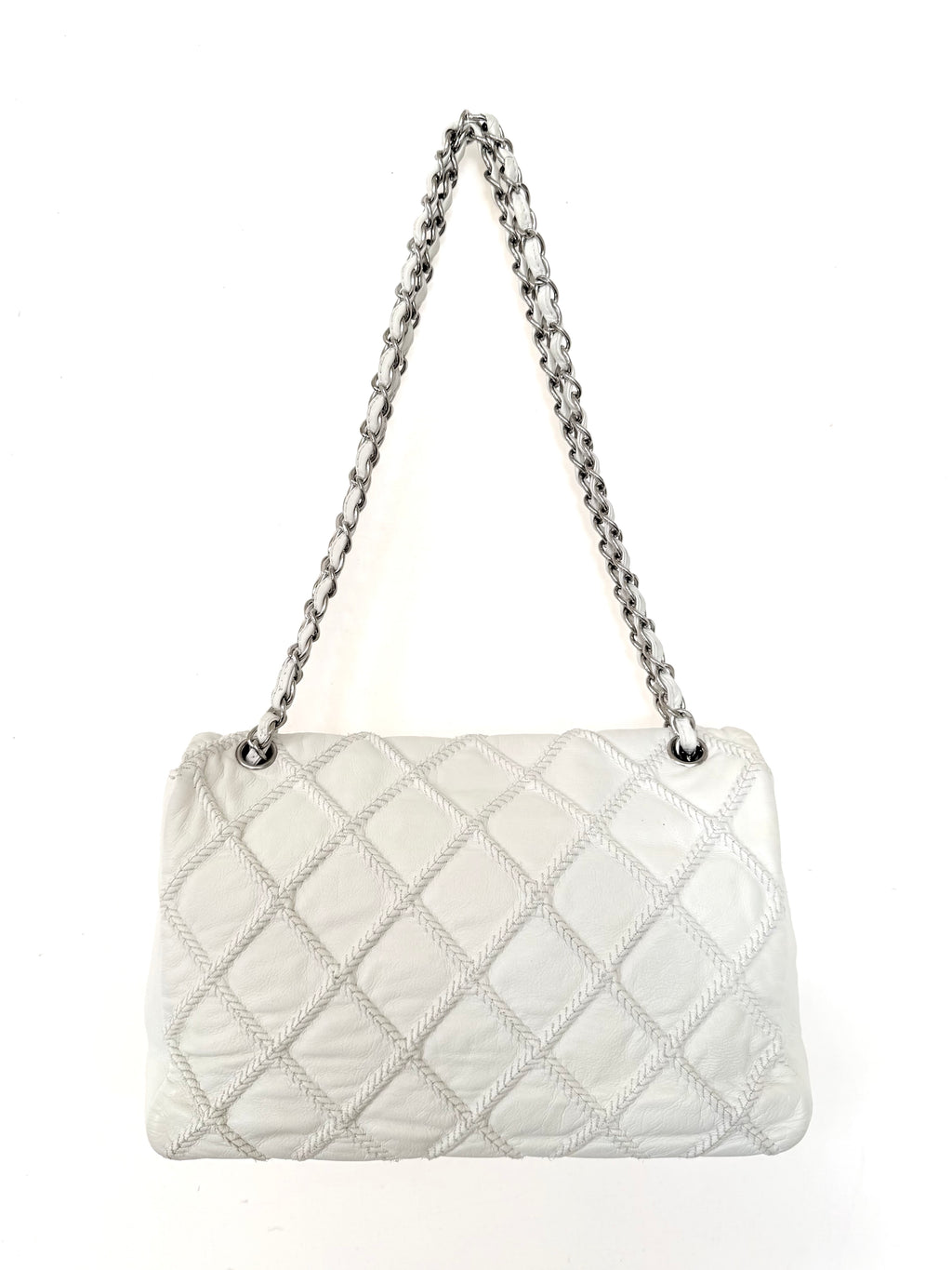 Chanel White Quilted Wild Stitch Single Flap Bag