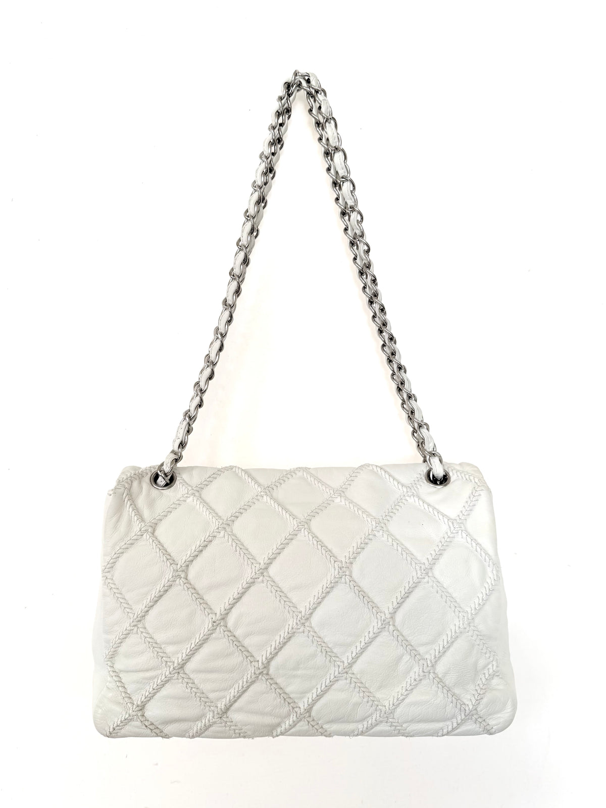 Chanel White Quilted Wild Stitch Single Flap Bag