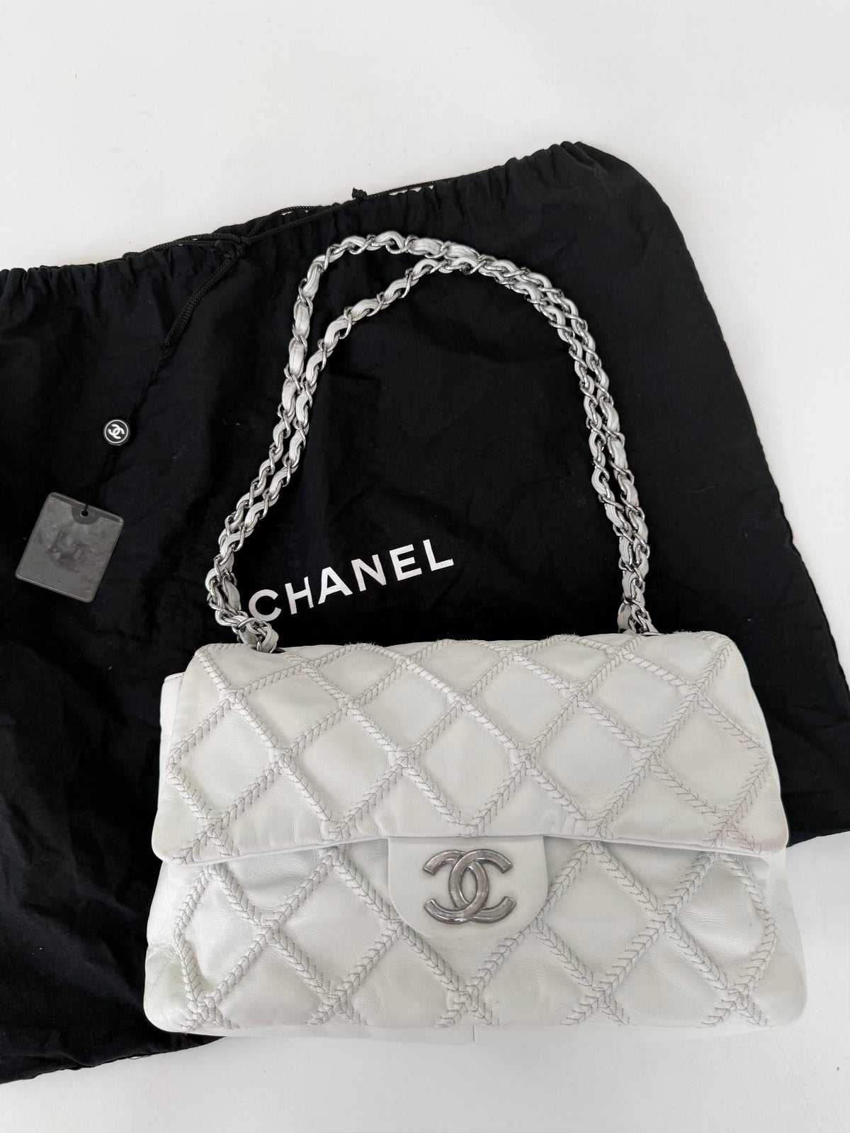 Chanel White Quilted Wild Stitch Single Flap Bag