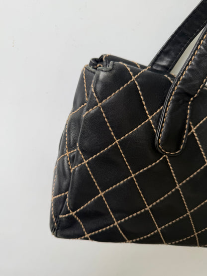 Vintage Chanel CC Black Quilted Wild Stitch Handbag
