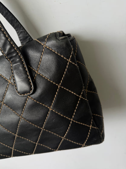 Vintage Chanel CC Black Quilted Wild Stitch Handbag