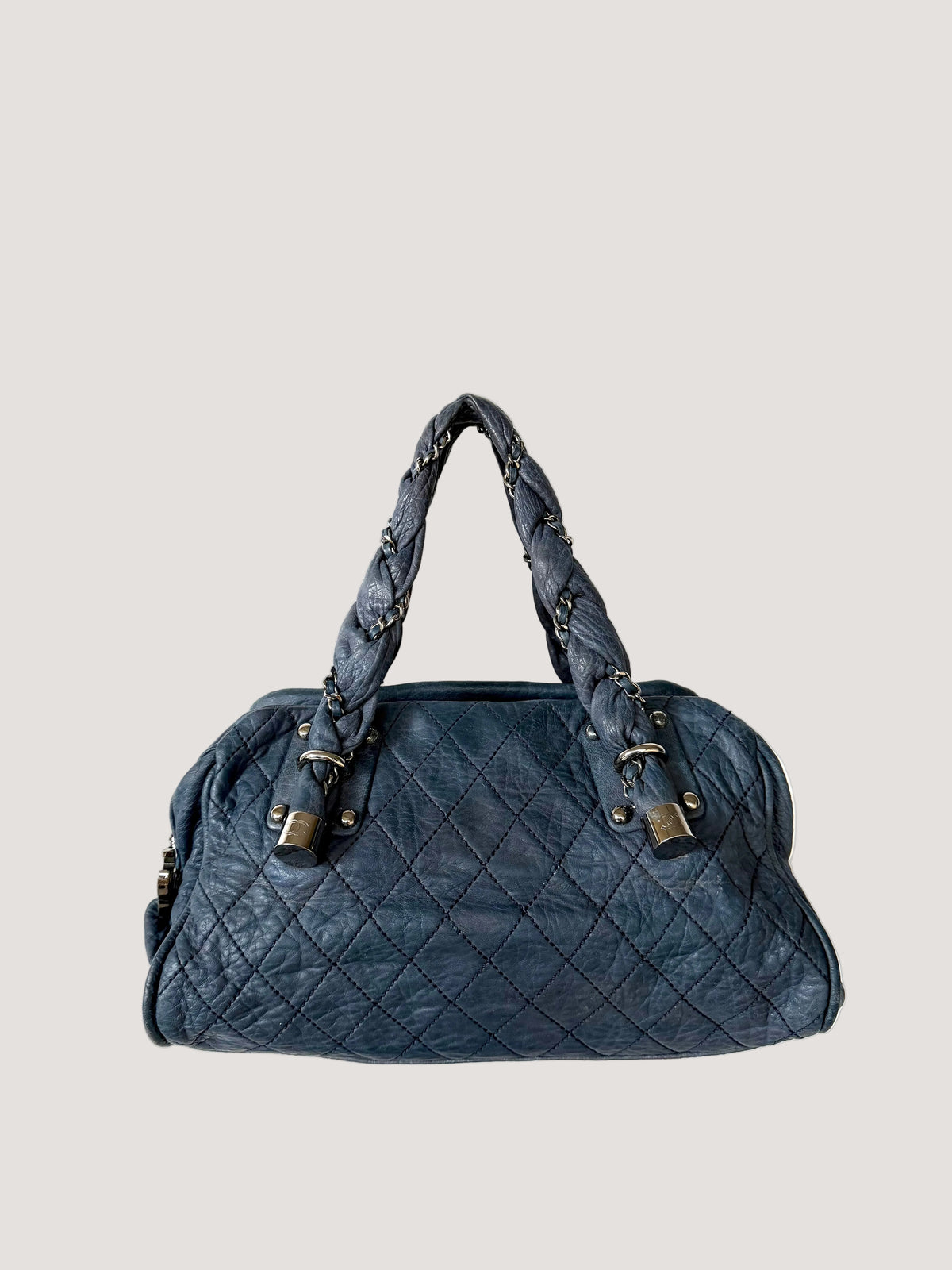 Chanel Navy Blue Lady Braid Bowler Bag