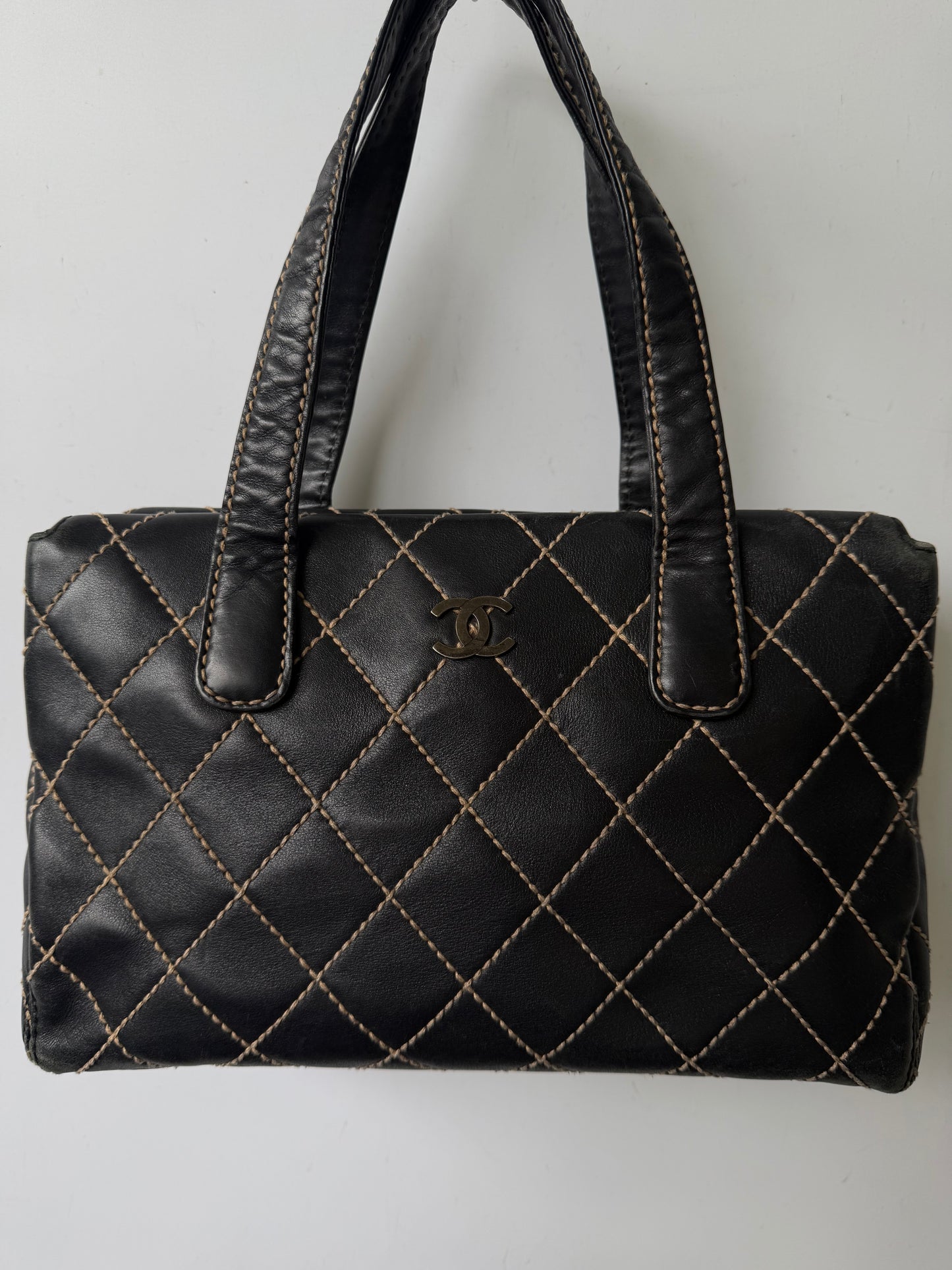Vintage Chanel CC Black Quilted Wild Stitch Handbag
