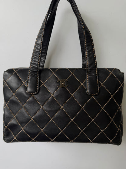 Vintage Chanel CC Black Quilted Wild Stitch Handbag