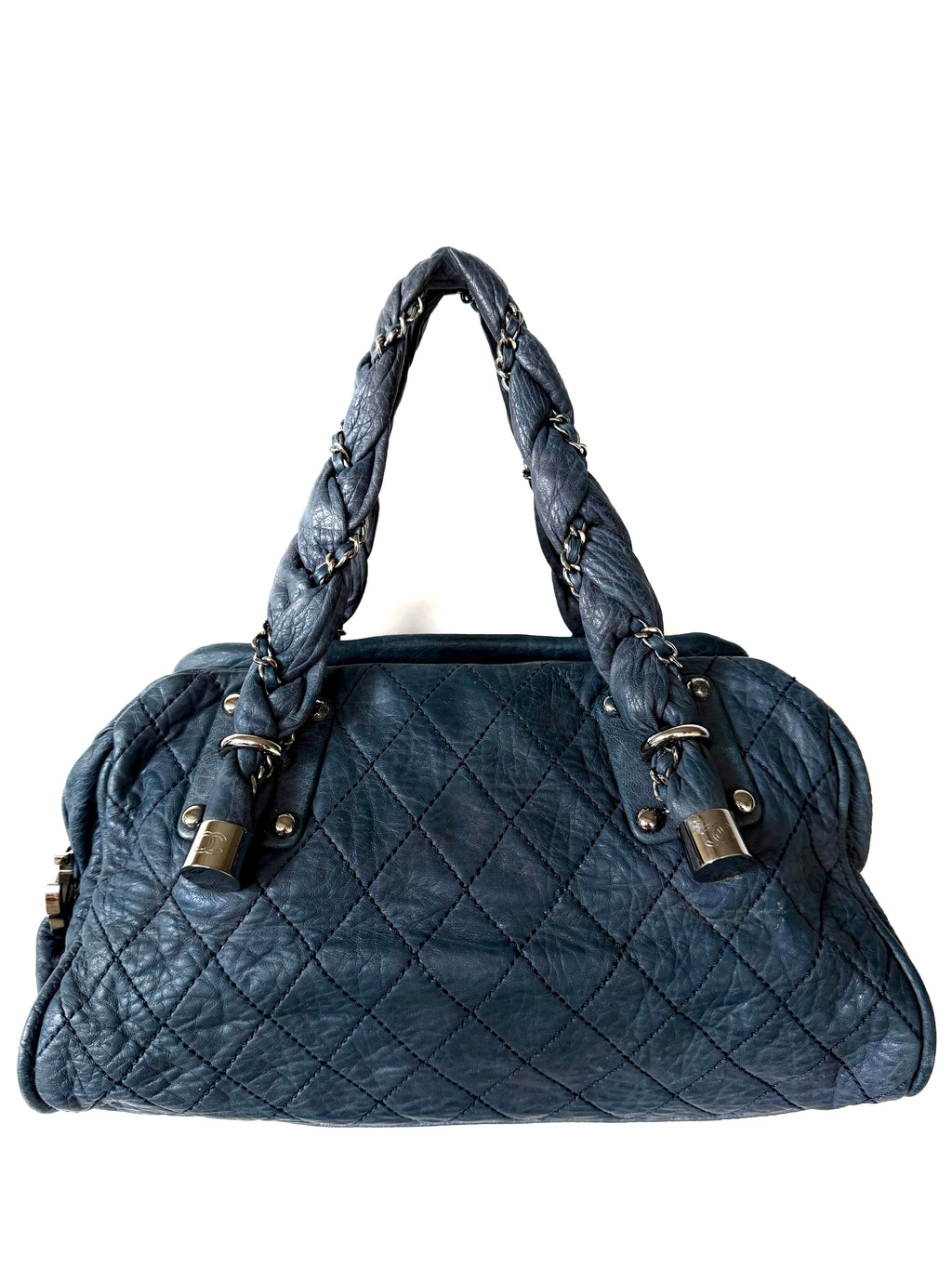 Chanel Navy Blue Lady Braid Bowler Bag