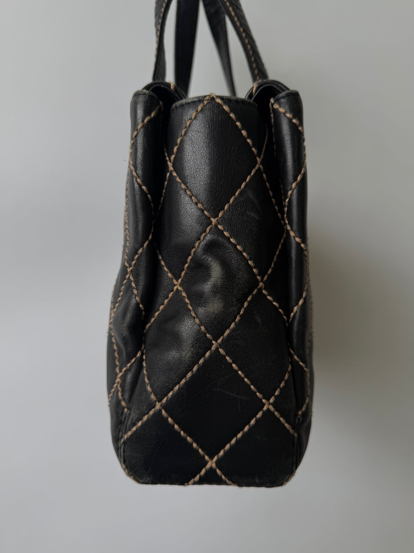 Vintage Chanel CC Black Quilted Wild Stitch Handbag