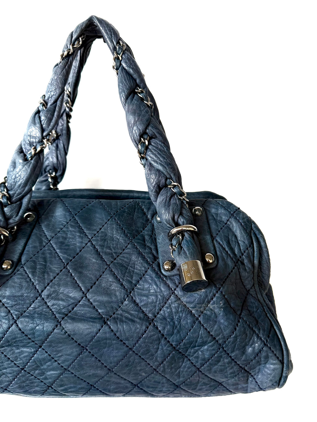 Chanel Navy Blue Lady Braid Bowler Bag