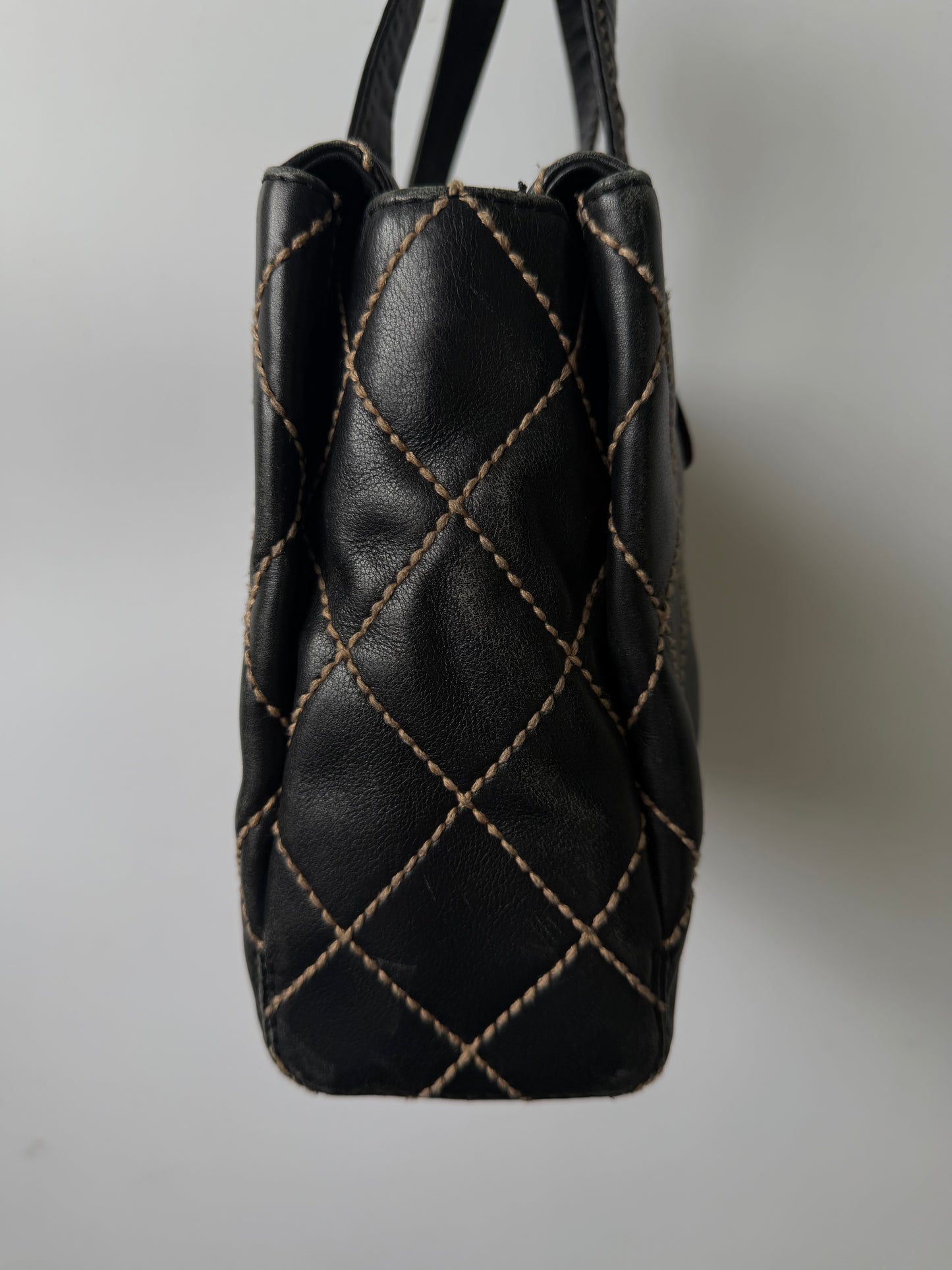 Vintage Chanel CC Black Quilted Wild Stitch Handbag
