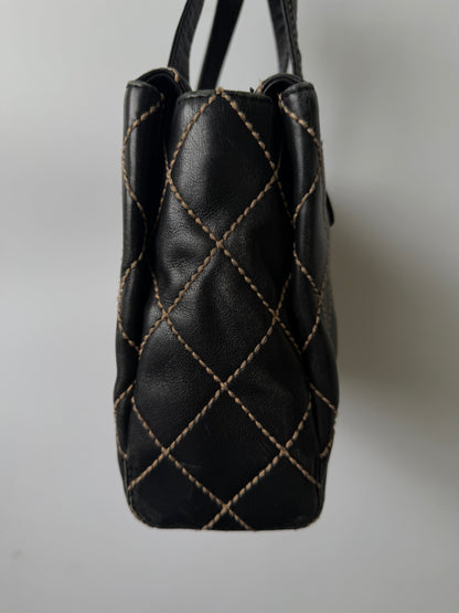 Vintage Chanel CC Black Quilted Wild Stitch Handbag