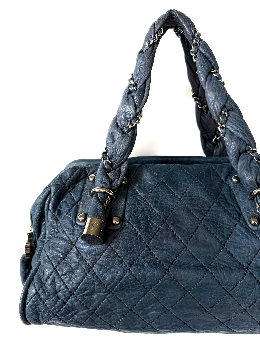 Chanel Navy Blue Lady Braid Bowler Bag