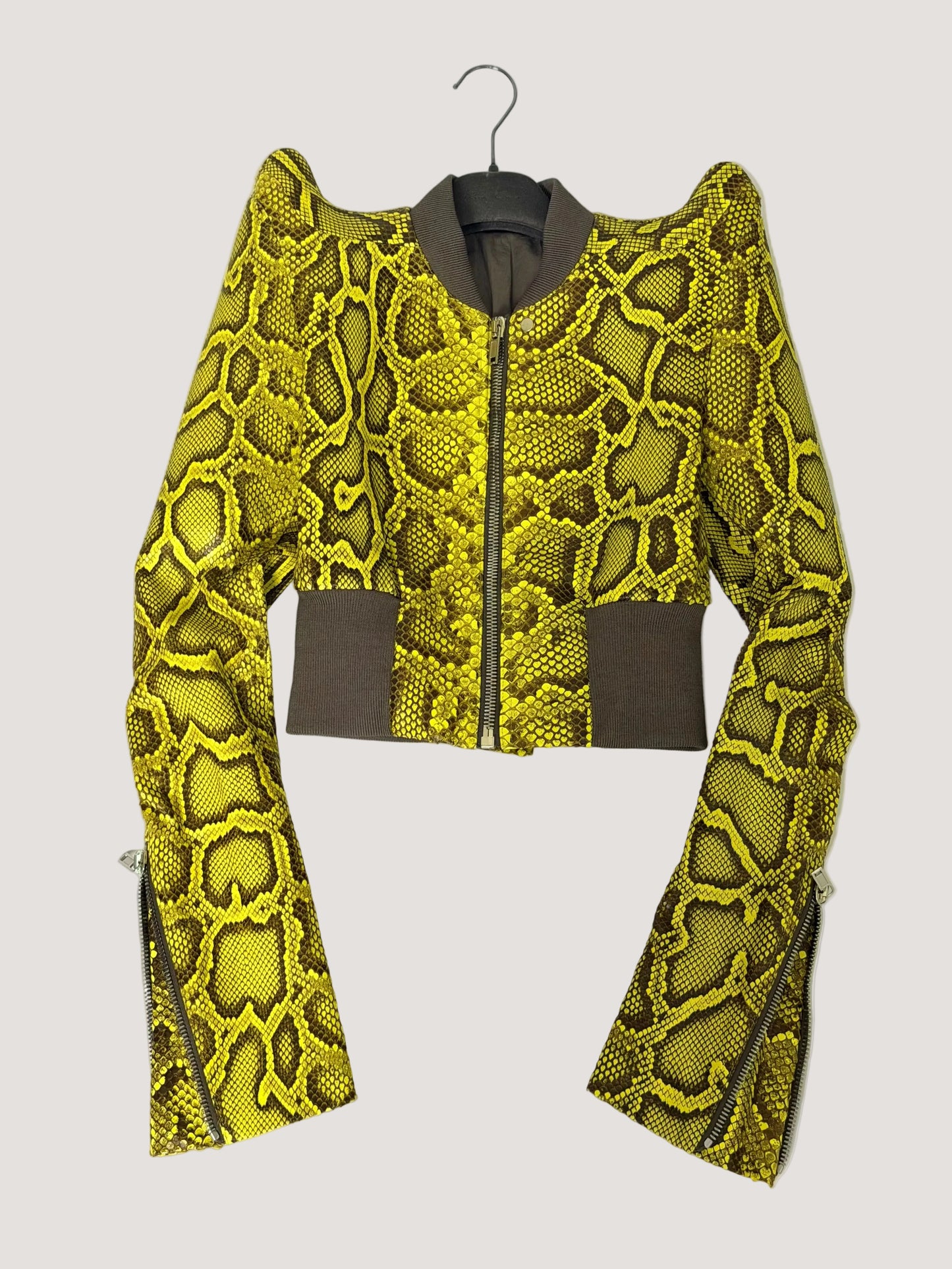 SS23 Rick Owens Python Leather Bomber Jacket in Lemon Yellow
