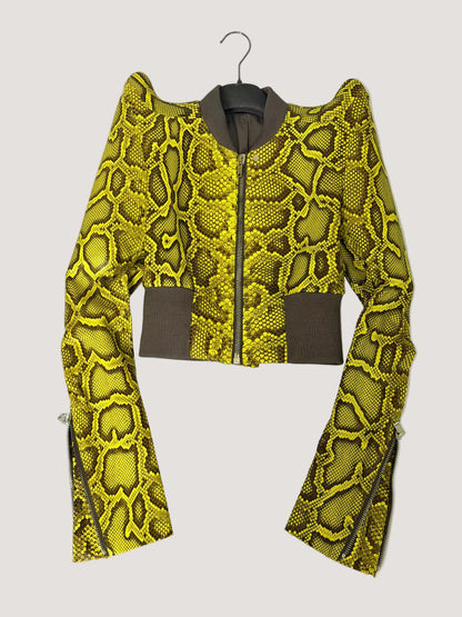 SS23 Rick Owens Python Leather Bomber Jacket in Lemon Yellow