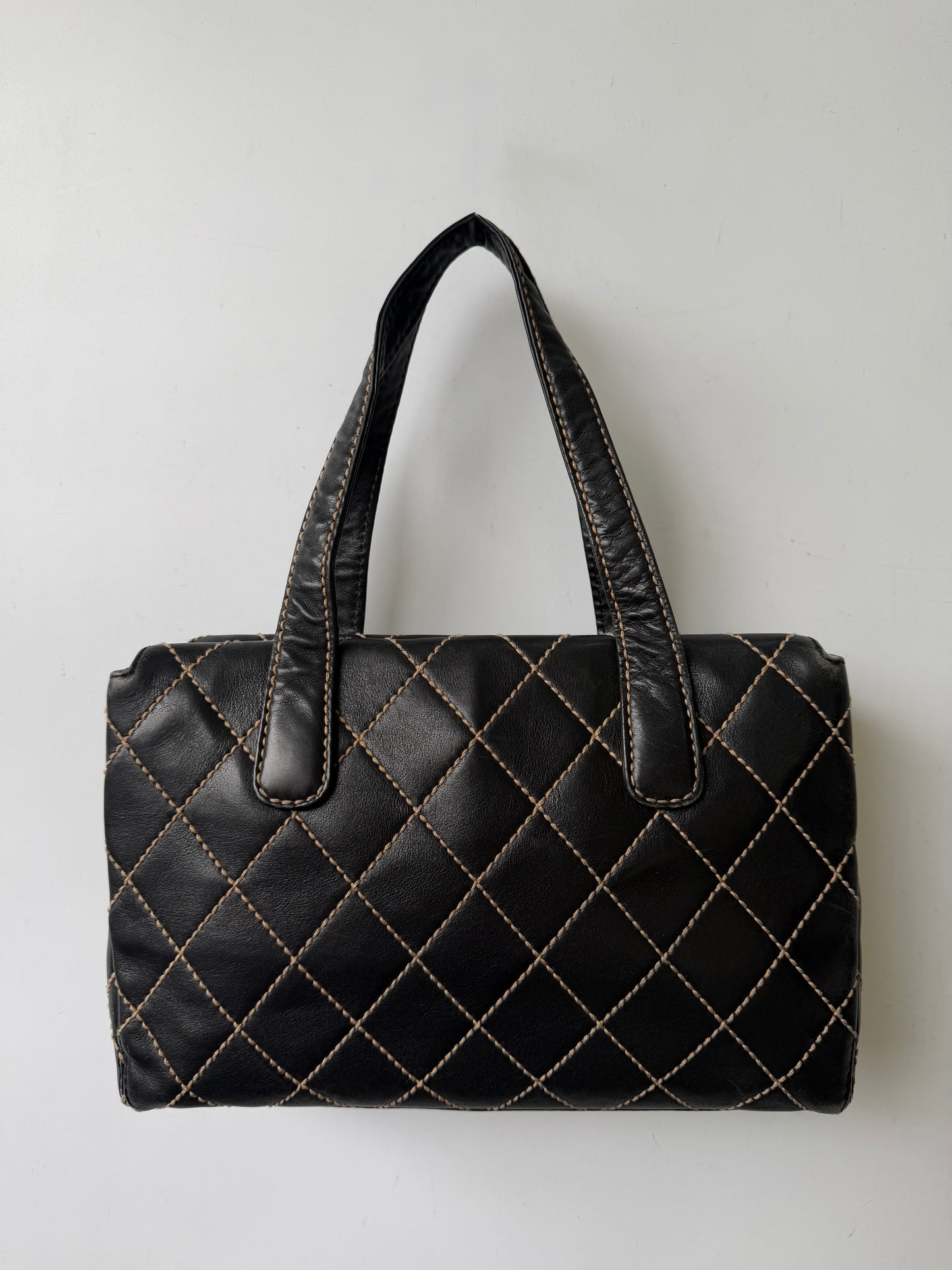 Vintage Chanel CC Black Quilted Wild Stitch Handbag
