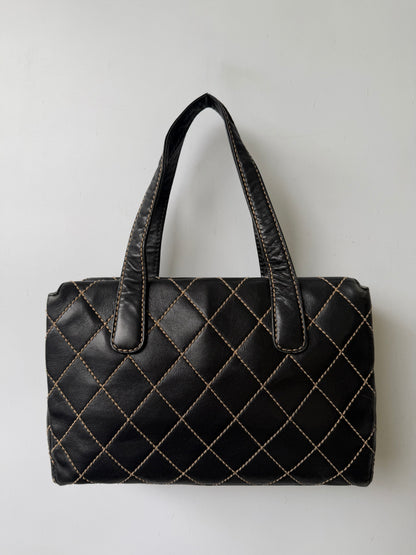 Vintage Chanel CC Black Quilted Wild Stitch Handbag