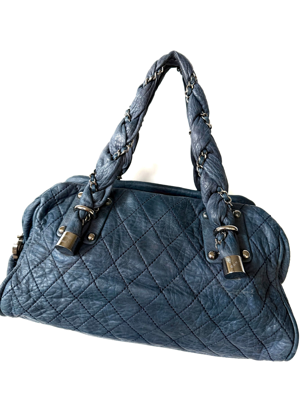 Chanel Navy Blue Lady Braid Bowler Bag