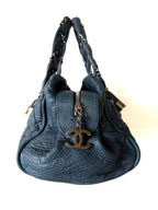 Chanel Navy Blue Lady Braid Bowler Bag