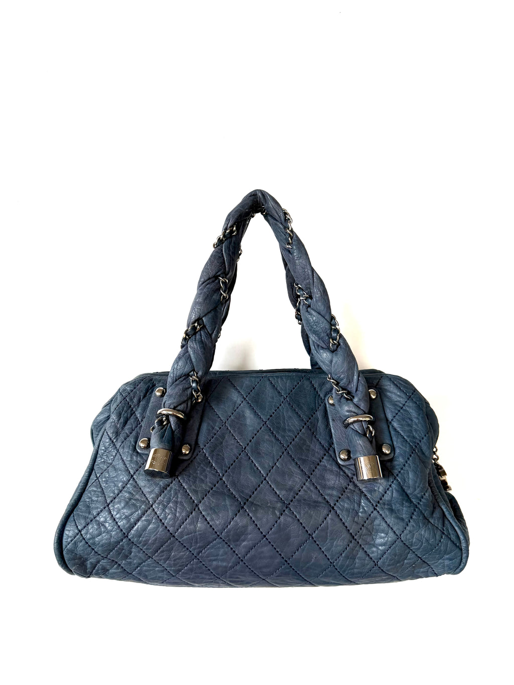 Chanel Navy Blue Lady Braid Bowler Bag