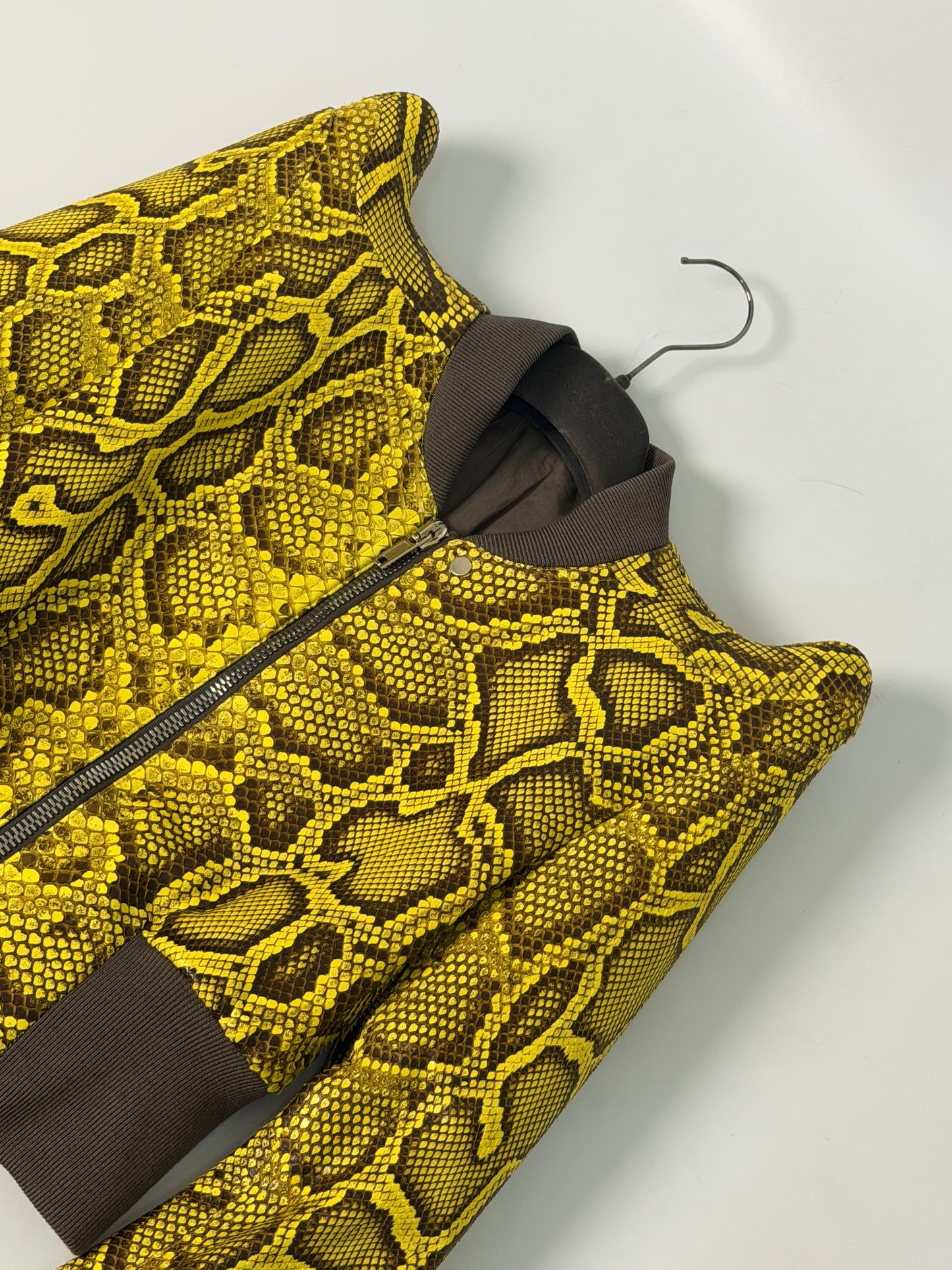 SS23 Rick Owens Python Leather Bomber Jacket in Lemon Yellow