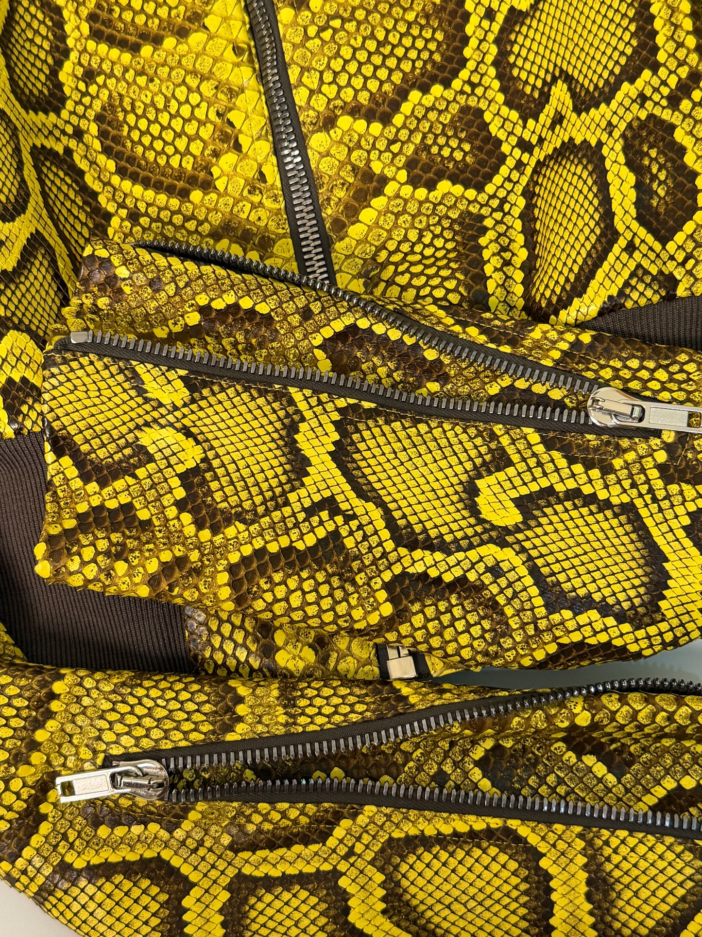 SS23 Rick Owens Python Leather Bomber Jacket in Lemon Yellow