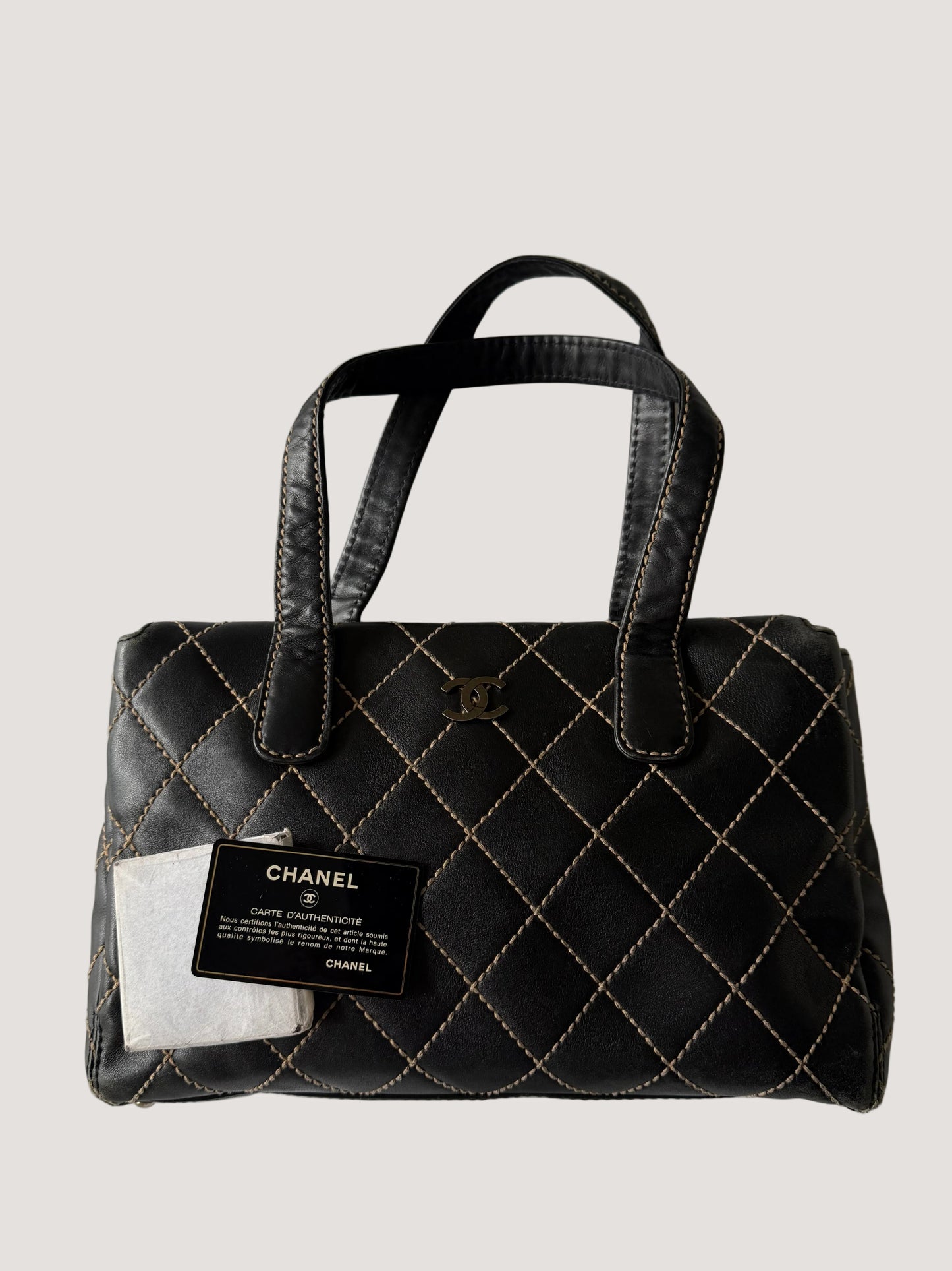 Vintage Chanel CC Black Quilted Wild Stitch Handbag