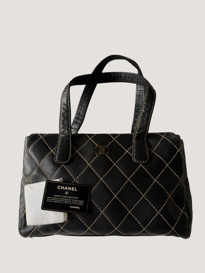 Vintage Chanel CC Black Quilted Wild Stitch Handbag
