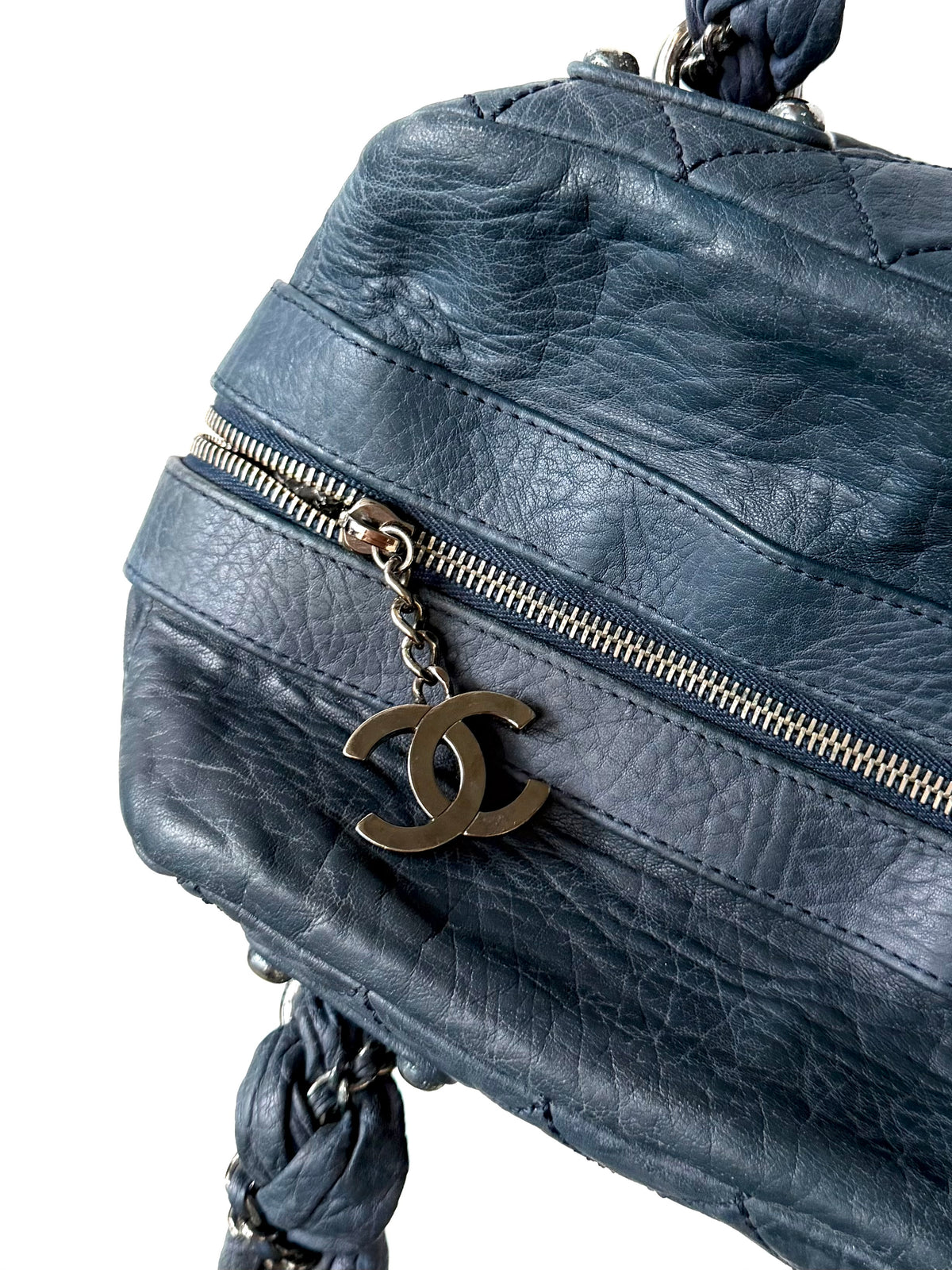 Chanel Navy Blue Lady Braid Bowler Bag