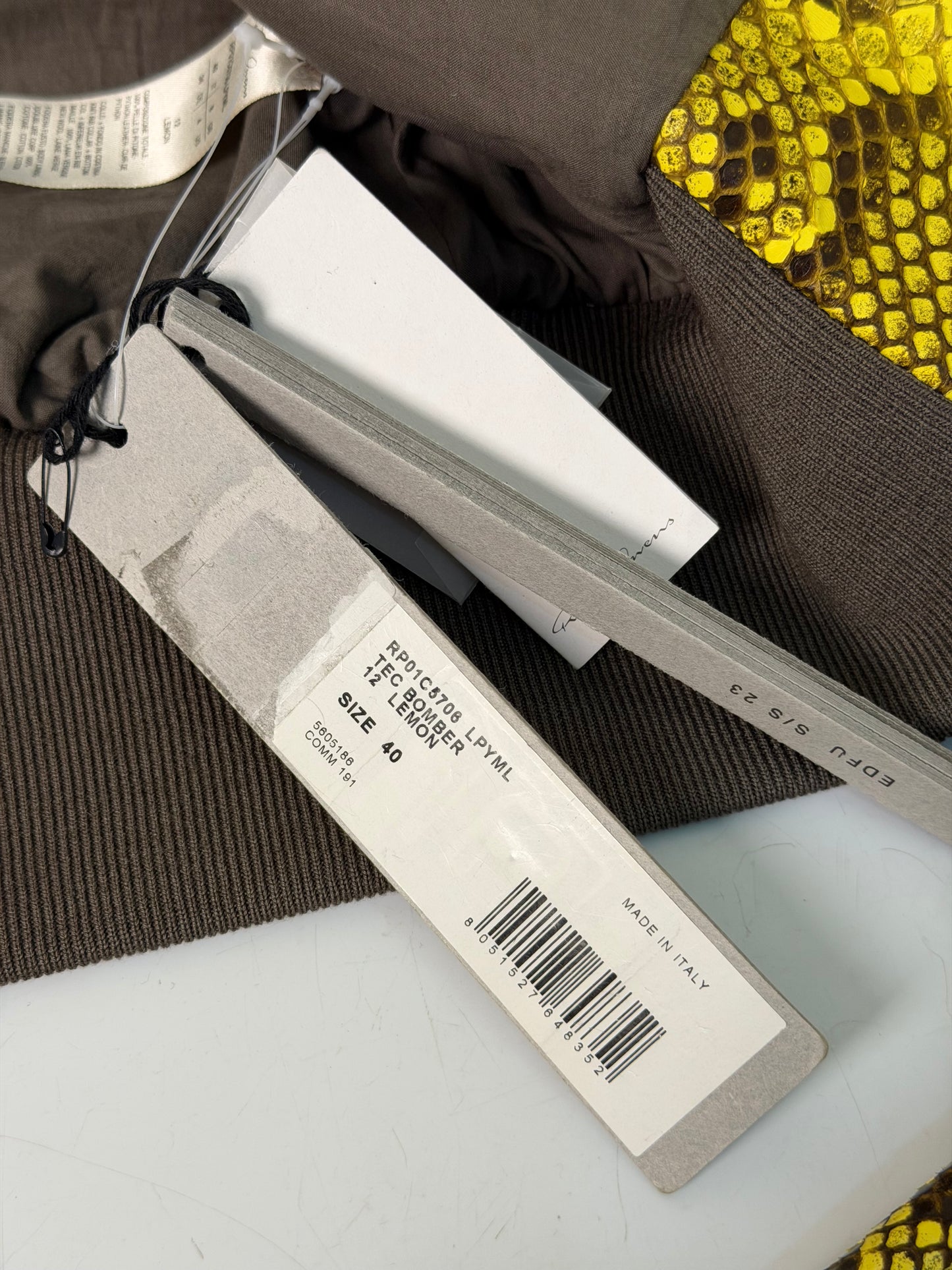 SS23 Rick Owens Python Leather Bomber Jacket in Lemon Yellow