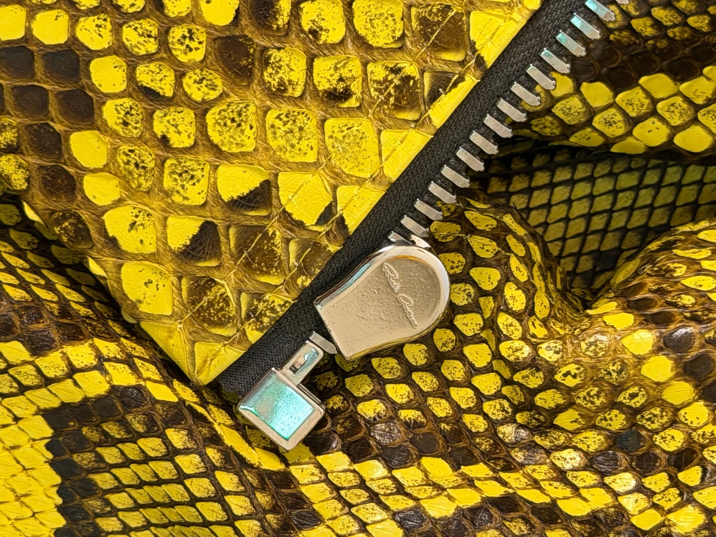 SS23 Rick Owens Python Leather Bomber Jacket in Lemon Yellow
