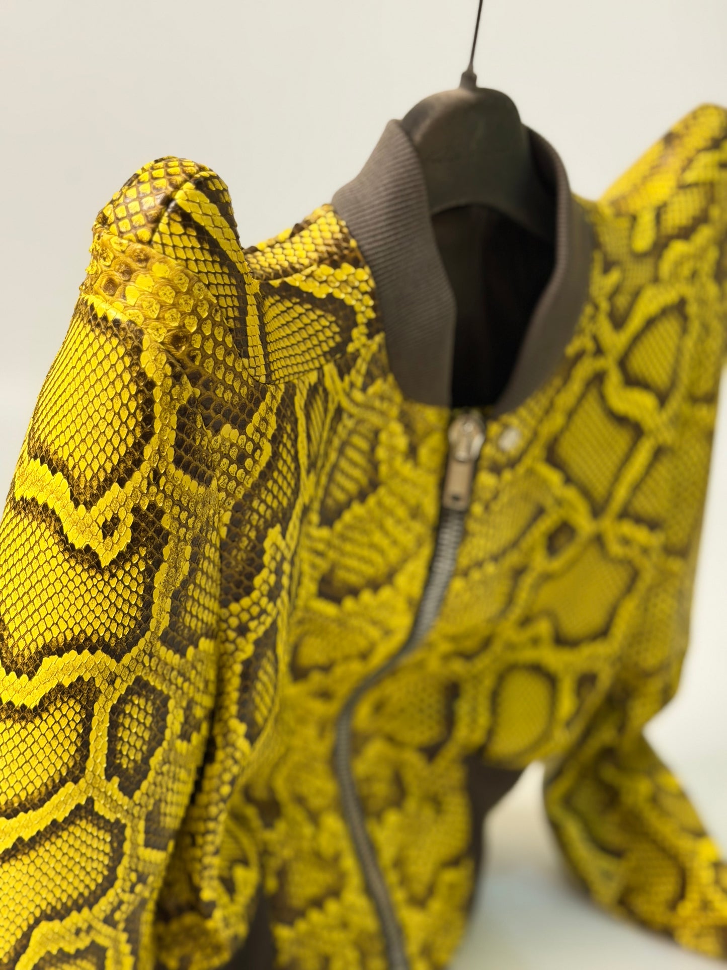 SS23 Rick Owens Python Leather Bomber Jacket in Lemon Yellow
