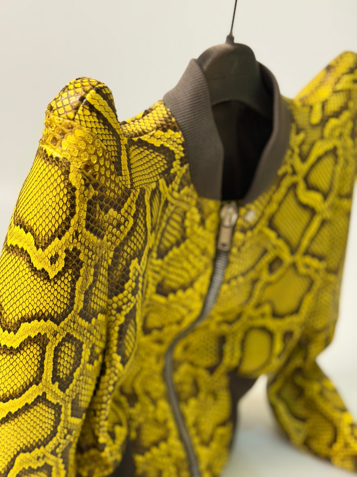 SS23 Rick Owens Python Leather Bomber Jacket in Lemon Yellow