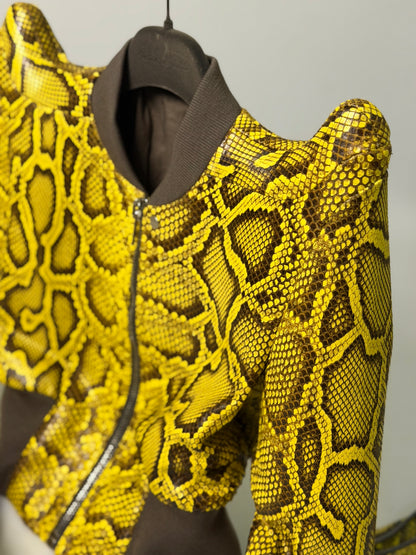 SS23 Rick Owens Python Leather Bomber Jacket in Lemon Yellow