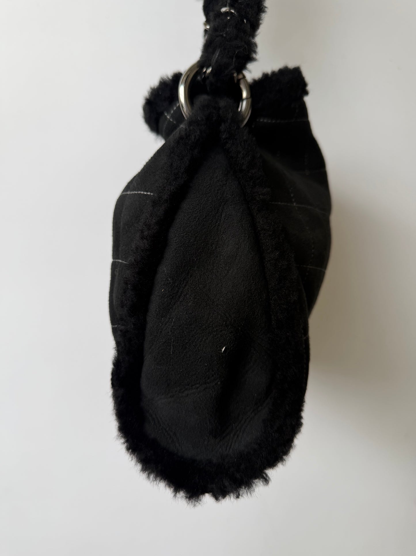 Vintage Chanel Black Suede & Shearling CC Tote Bag