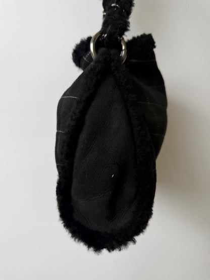 Vintage Chanel Black Suede & Shearling CC Tote Bag