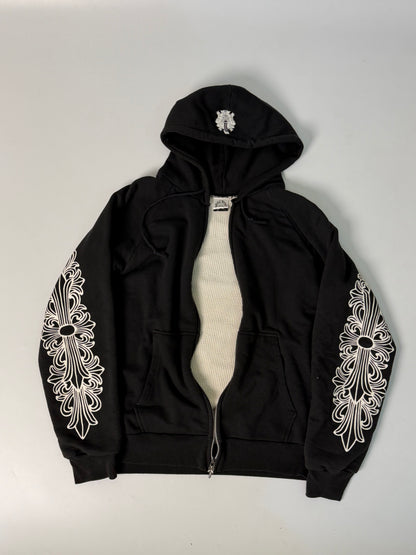 Chrome Hearts Horseshoe Floral Cross Sleeve Thermal Hoodie