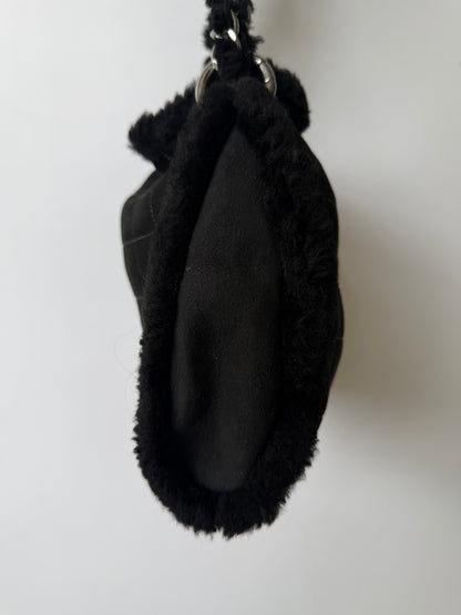 Vintage Chanel Black Suede & Shearling CC Tote Bag
