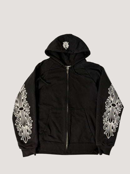 Chrome Hearts Horseshoe Floral Cross Sleeve Thermal Hoodie