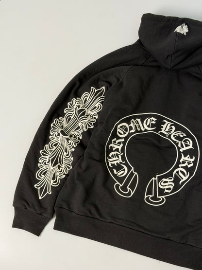 Chrome Hearts Horseshoe Floral Cross Sleeve Thermal Hoodie