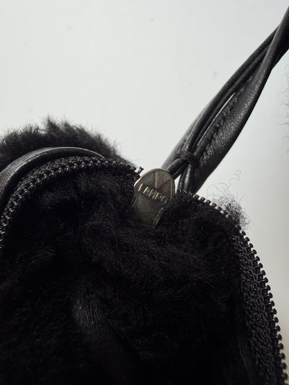 Vintage Chanel Black Suede & Shearling CC Tote Bag